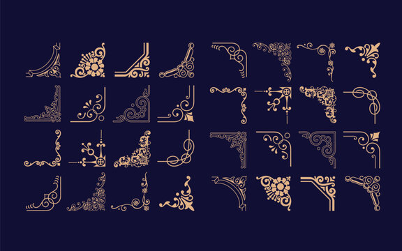 Ornamental Vintage Corners Vector Set Design. Different Types of Corners For Frames and Other Royal Design.
