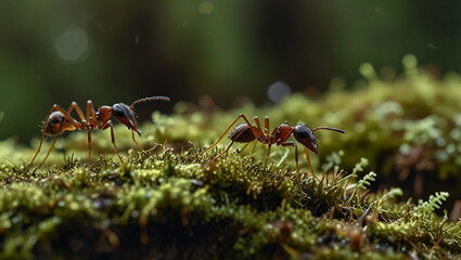 Fototapeta premium ants on a mossy tree