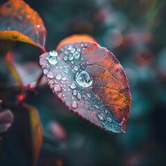 Close-up of a leaf with water droplets, focusing on the vibrant, detailed texture and the freshness of the plant.