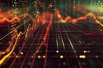 Illuminated digital graphs and data points flow in a vibrant, abstract composition, representing the dynamic nature of information in a high-tech world.