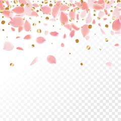 Pink Petals of Sakura. Wedding Template with Flower Petals. Summer Vector Graphics. Nature Realistic 3d Elements. Japanese SPA Banner. Creative Floral Rose Swirl. Flying Falling Cherry Flowers.  