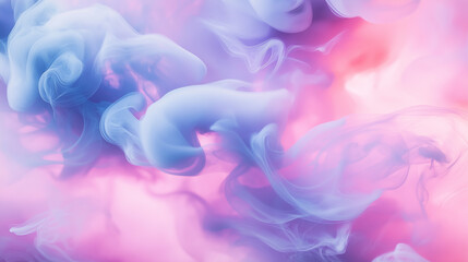 Fototapeta premium Swirling pink and blue smoke clouds on a gradient background.