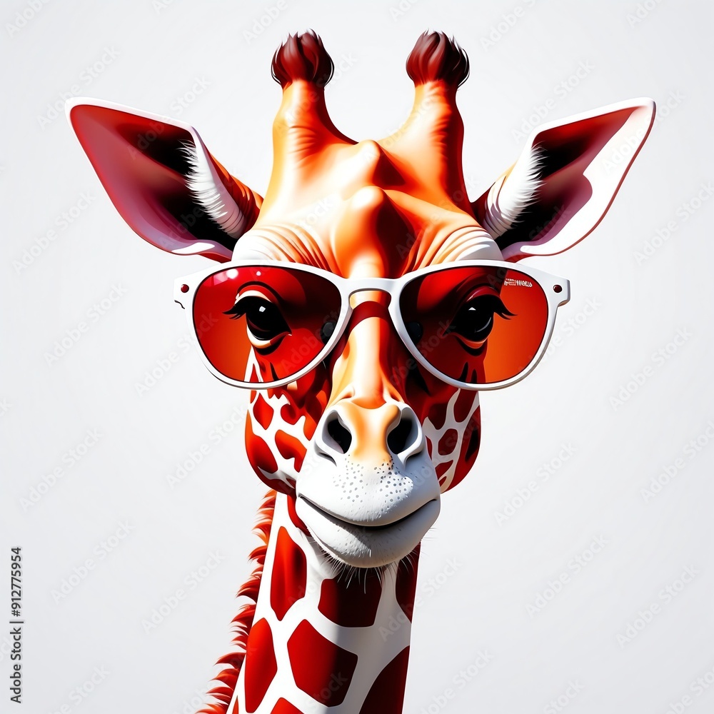 Canvas Prints red theme giraffe head cartoon with sunglasses 3d art logo design in plain white background