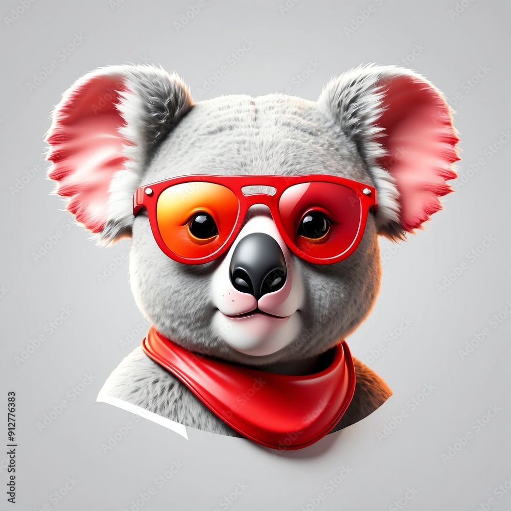 Canvas Prints red theme koala head cartoon with sunglasses 3d art logo design in plain white background