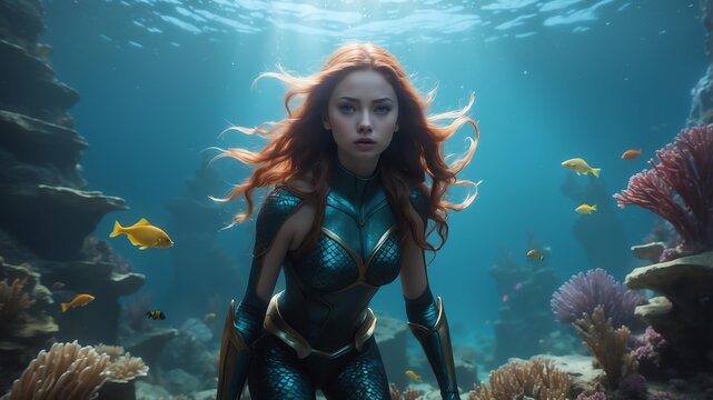 amy the aquatic avenger a superhero mermaid who defend cinematic concept art