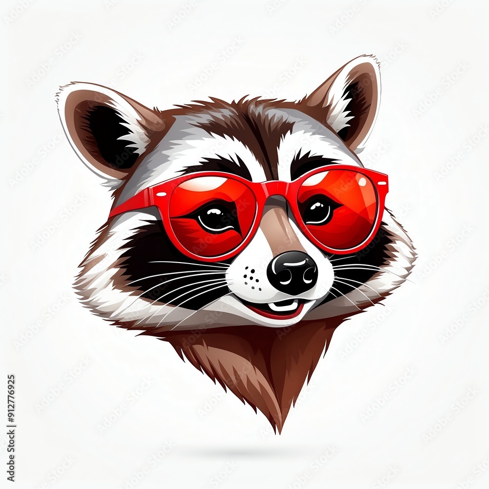 Canvas Prints red theme raccoon head cartoon with sunglasses 3d art logo design in plain white background