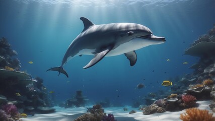 Naklejka premium daisy the dreamy dolphin a dolphin who explores dreams cinematic concept art