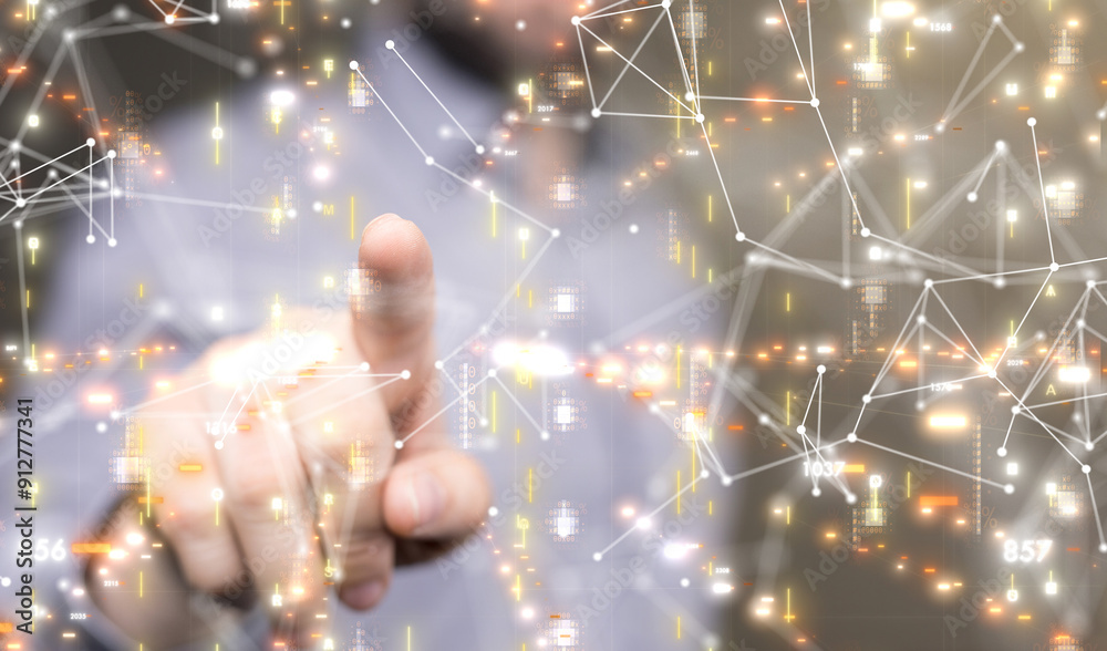 Poster Neural network 3D illustration. Big data and cybersecurity