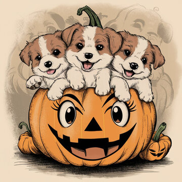 puppy with a pumpkin