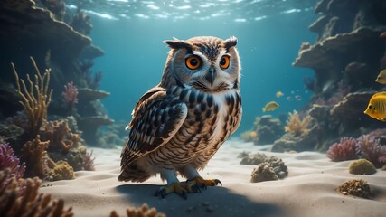 olivia the oceanic owl an owl who lives underwater and cinematic concept art