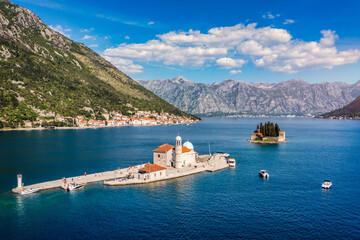 Saint George Island and Church of Our Lady of the Rocks in Perast, Montenegro. Our Lady of the Rock...