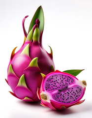 dragon fruit whole and sliced isolated on white background
