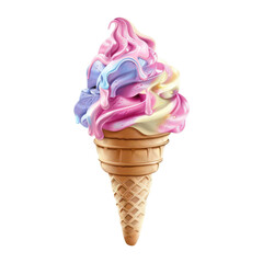 A ice cream cone clipart, dessert element, 3D illustration, pastel, isolated on transparent background