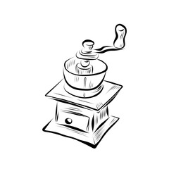 Line drawing. Line art coffee grinder. Vector