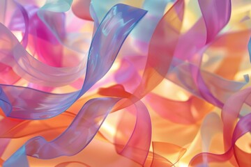 A swirl of vibrant, translucent ribbons dance in an abstract blaze of pastel colors, evoking a sense of movement and creative energy.