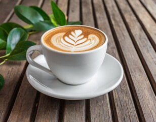 Fototapeta premium white hot coffe mug with golden heart next to the window on winter day