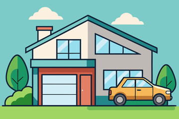 Simple modern home with car vector