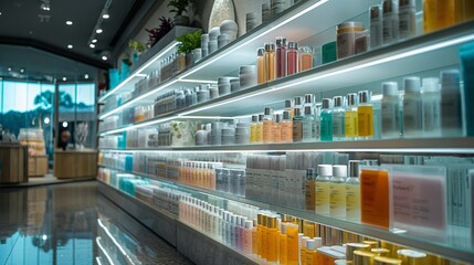 Cosmetics store display, various products, commercial consept