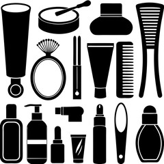 Set of personal hygiene Combs and hair dryer sponge Beauty aesthetics vector