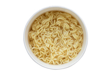 Top view of boiled instant noodles cup isolated on transparent background