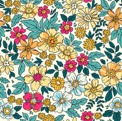 Modern colorful tropical floral pattern. Cute botanical abstract contemporary seamless pattern. Hand drawn unique print.