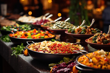 Colorful buffet with vegetables and meat