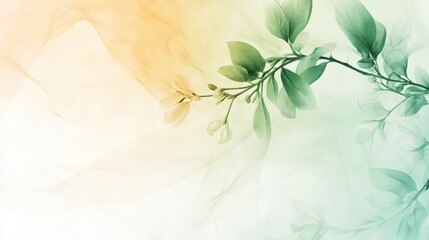 Abstract Floral Design with Delicate Green Leaves and Yellow Veils