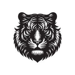 Fierce Tiger Head Illustration in Black and White