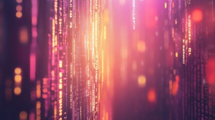 Obraz premium Abstract glowing lines and bokeh lights in a futuristic digital background, featuring warm and vibrant colors for technology-themed projects.
