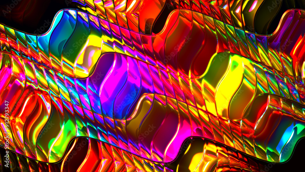 Poster abstract multicolored rainbow wave. abstract wave twisted background. close up illustration of abstr