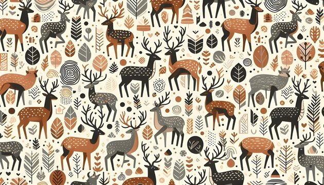 Seamless Abstract deer Pattern, Generative AI