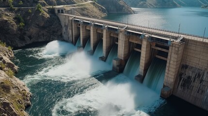 hydroelectric dam with giant turbines generating clean energy