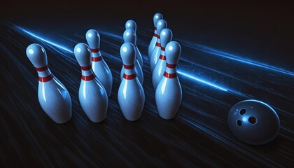 Naklejka premium Bowling Ball Approaching Pins on Glossy Lane