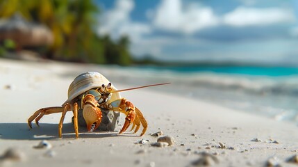 Fototapeta premium Closeup of a hermit crab on a tropical beach 