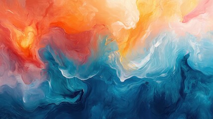 Fototapeta premium Fluid abstract painting with swirling colors of blue orange and red