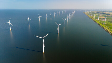 Majestic Windmill Park Spanning Tranquil Waters of the Netherlands at Dusk