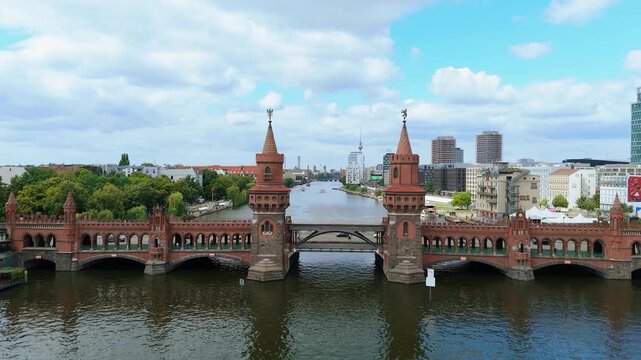 The Oberbaum Bridge or Oberbaumbruecke over the river Spree in Berlin