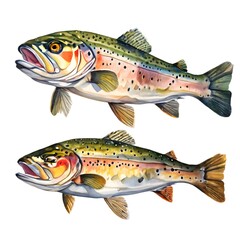 Rainbow Brook Cut Throat Golden Brown Trout Digital Artwork Illustration Wall Art Print Design Fishing Fish Angler Fish Art