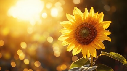 Fototapeta premium One beautiful sunflower in the sun on a blurred background, capturing the essence of summer. Perfect for nature and floral themes.