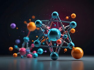 3D Illustration of Science Background with Futuristic Sci-Fi Colors, Featuring Intricate Molecule and Atom Models, Perfect for Scientific, Educational, and Tech-Themed Projects
