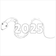 Chinese 2025 Contour White and Black New Year Numeric. Zodiac Asia Silhouette Snake