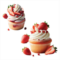 Strawberry Cupcakes with Whipped Cream and Fresh Berries