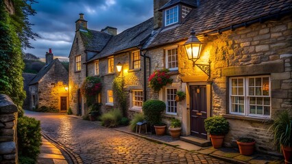 A Gentle Glow: The Warm Embrace of Lamplight in a Quaint Village Cottage  AI generated