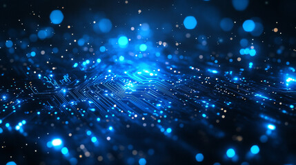 Fototapeta premium Advanced Glowing Blue Circuit Board with Intricate Electronic Patterns and Light Points for Modern Technology and Engineering Concepts