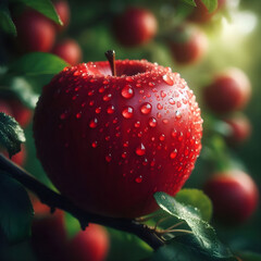 red apple with dew drops