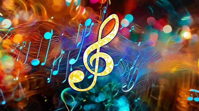 Famous musical notes and trebles on the background.