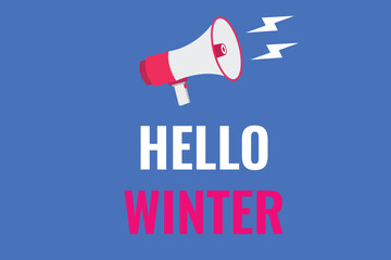 hello winter button, banner, label, template for website. hello winter text with colorful megaphone icon
