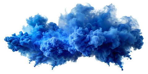 Vivid blue smoke cloud isolated on transparent background