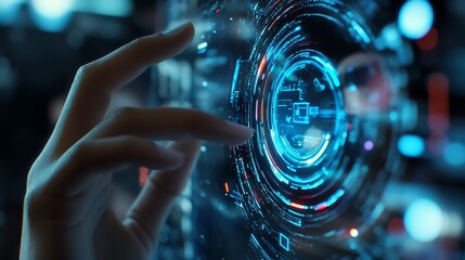 Hand Interacting with a Futuristic Holographic Interface