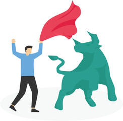 matador waving a cloth deceives an angry bull, metaphor of rising share prices in the stock market

